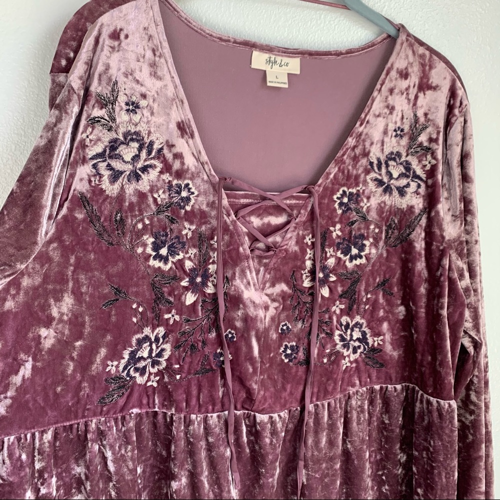 Style & Co | Crushed Velvet Peasant Empire Waist Tunic Top - Picture 4 of 6